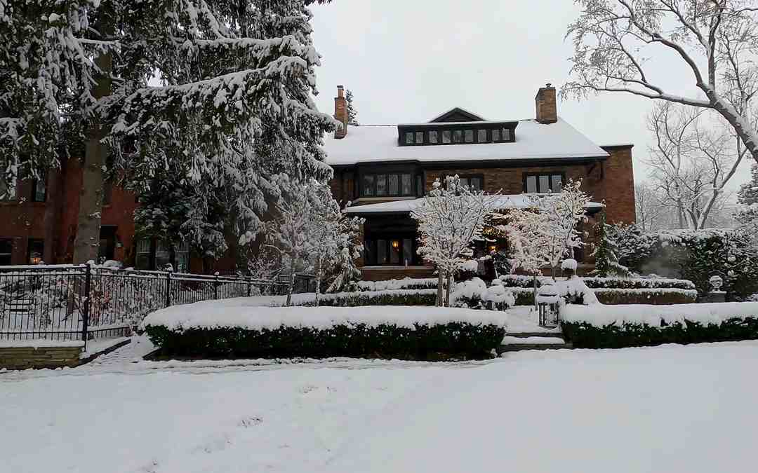 A courtyard covered with snow