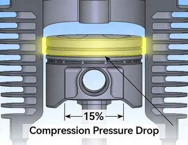 Imbalance in the clearance between metal components leads to a 15% decrease in compression pressure