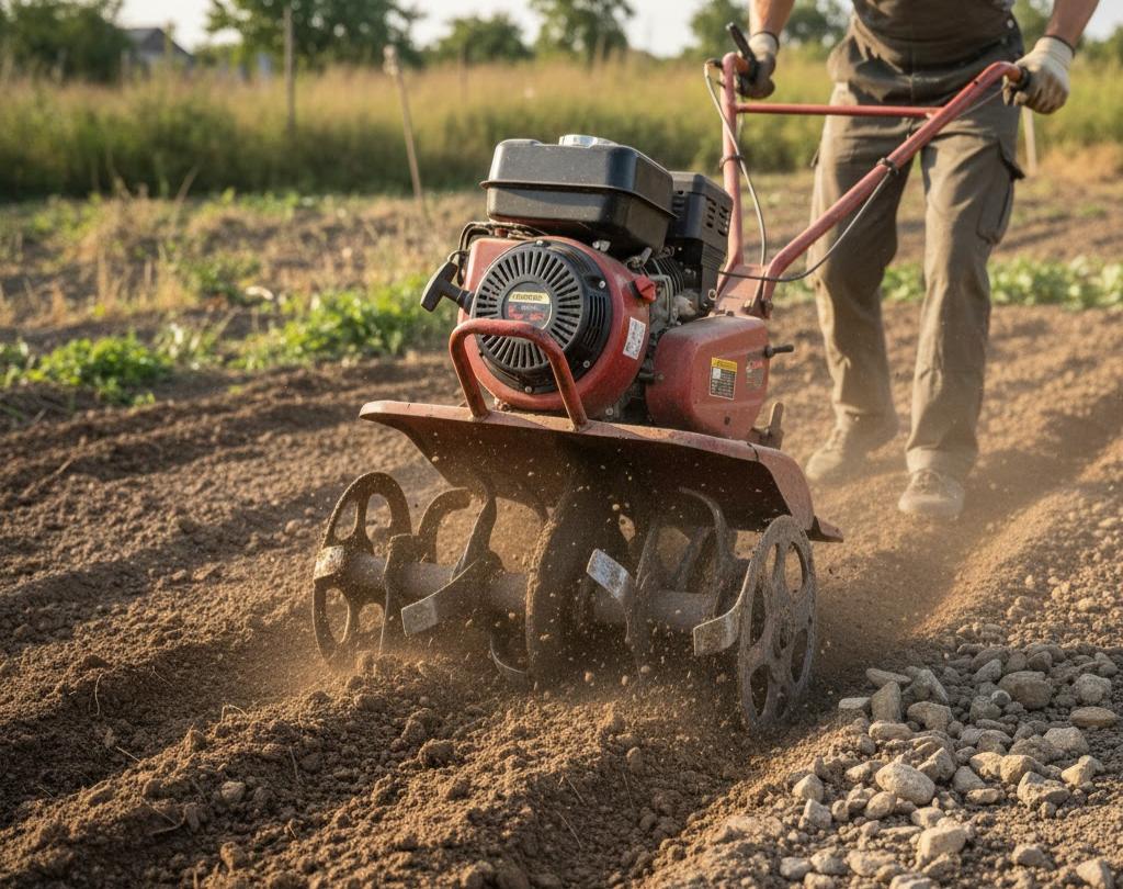 Tillers operate in soil containing a lot of rocks