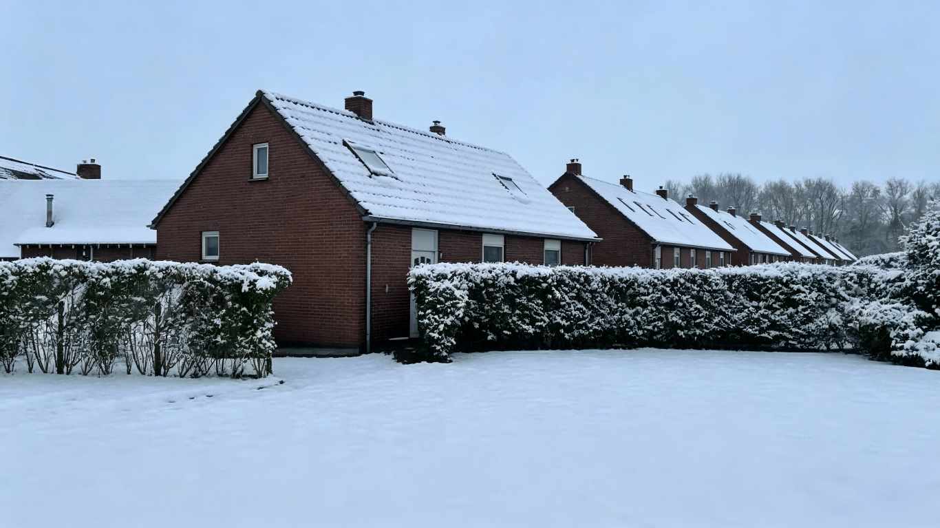 A courtyard covered with snow