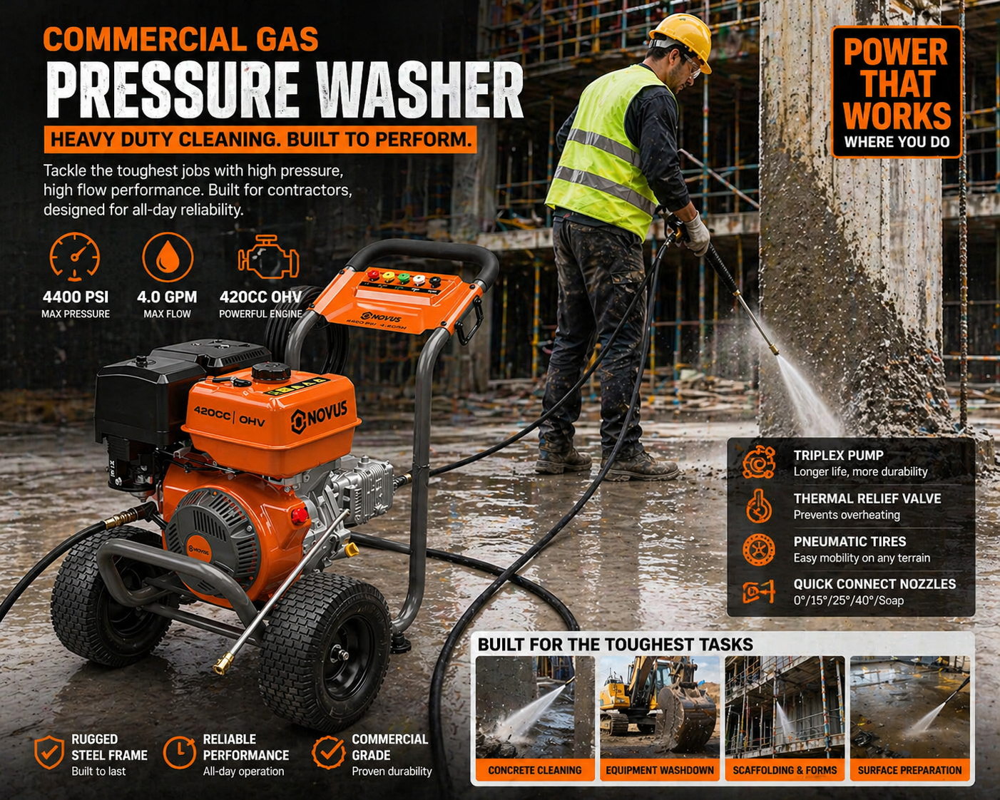 commercial gas pressure washer heavy duty cleaning