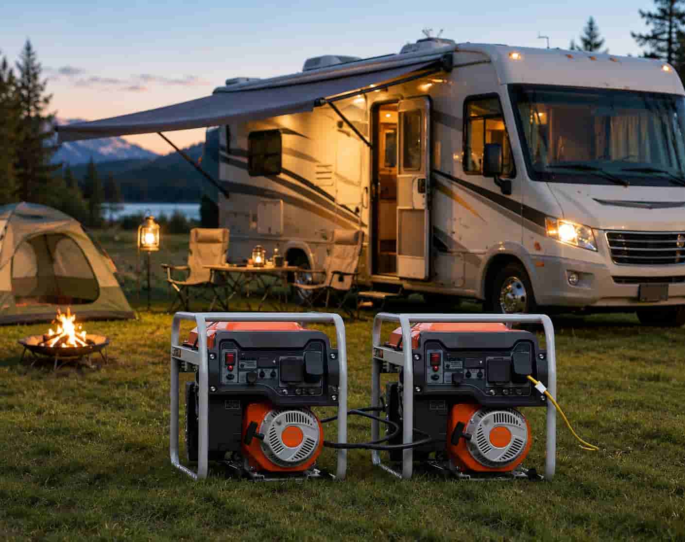 Large RVs use Inverter Generators to generate electricity at night.