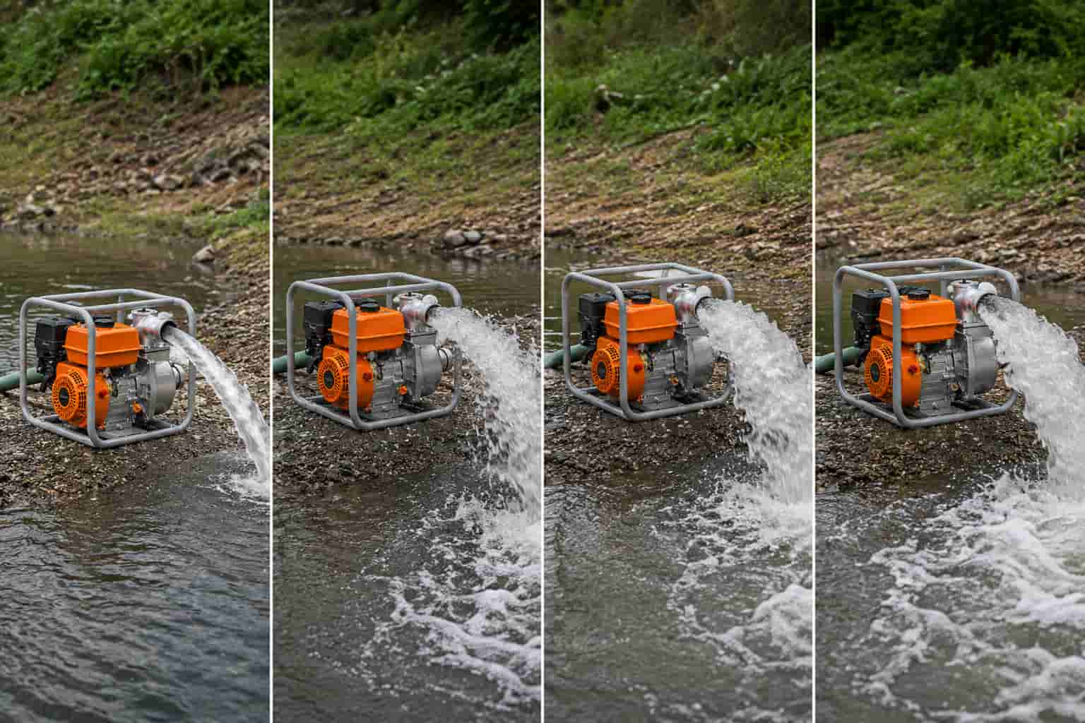 Portable water pump flow rate comparison 100 GPM, 200 GPM, 300 GPM, 400 GPM