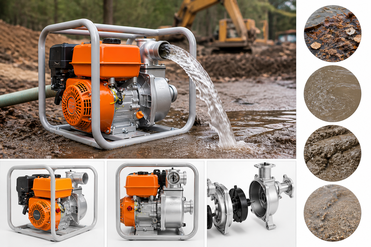 The appearance and structure of the Semi-Trash Pump allow it to treat lightly polluted water containing leaves, silt, and fine sand