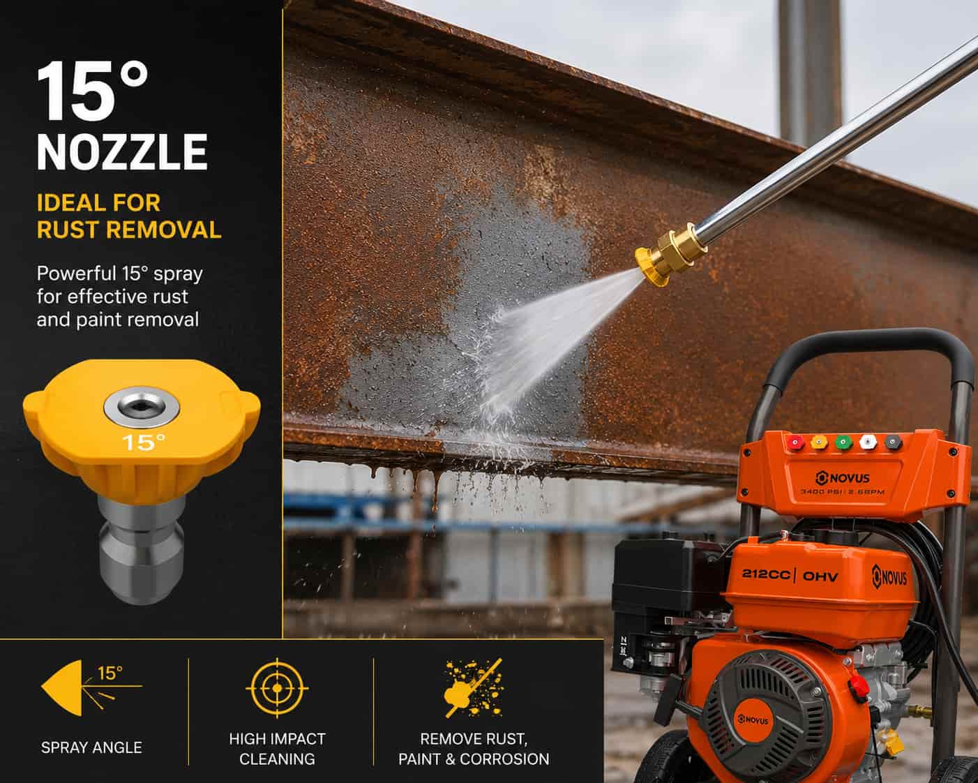 15 degree pressure washer nozzle for rust removal