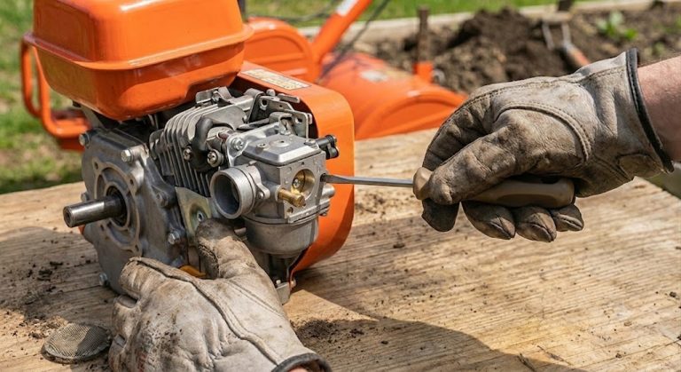 adjusting carburetor mixture screws on tiller