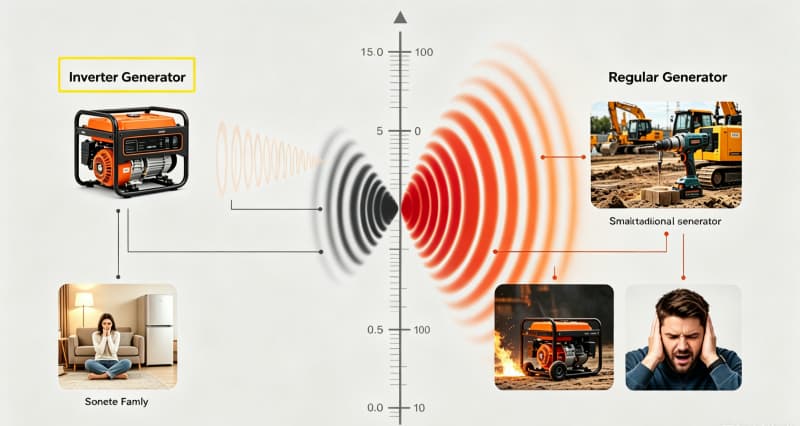 Quiet inverter generator compared with a louder conventional generator
